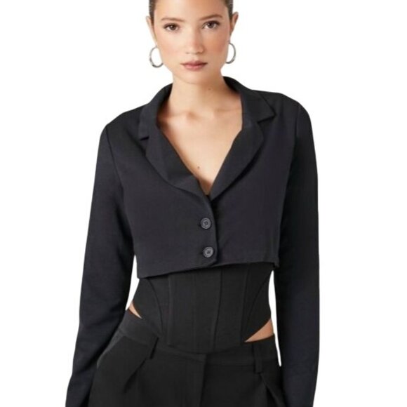 NEW No Comment Black Crop Blazer Jacket 2 Buttons Size M - Picture 1 of 13
